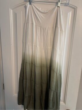 new directions White to Olive Green Ombre Tiered Maxi Skirt